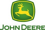 The john deere logo is green and yellow with a deer on it.