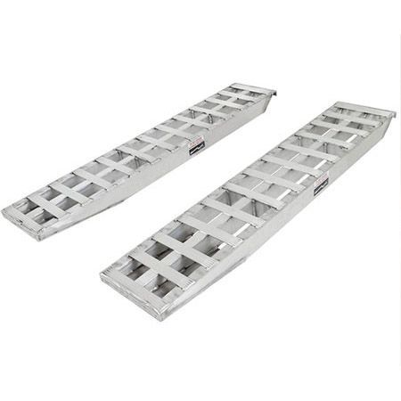 A pair of aluminum ramps on a white background.