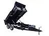 A dump truck is sitting on top of a trailer on a white background.