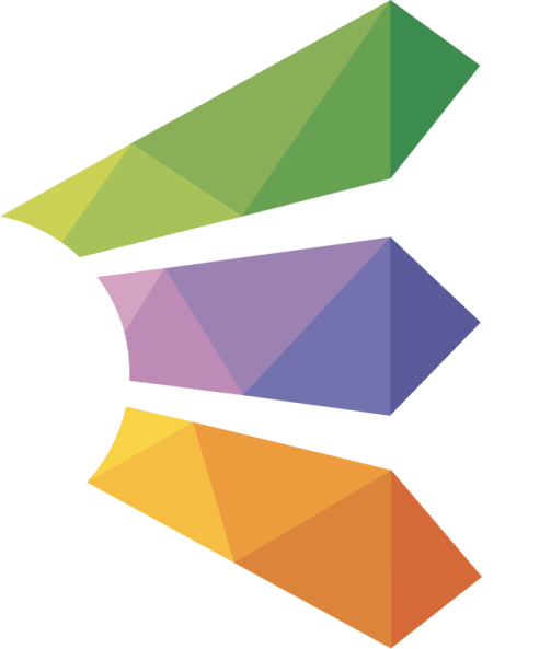 A green purple and orange triangle on a white background