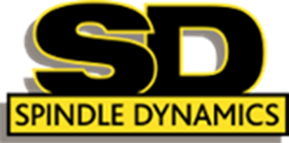 Spindle Dynamics logo with black and yellow “SD” and the company name below Spindle Dynamics logo with bold black and yellow SD letters above the company name.
