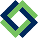 Interlocking diamond shapes, one green, one dark blue.