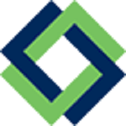 Two interlocking, overlapping squares; one blue, one green, arranged in a diamond shape.