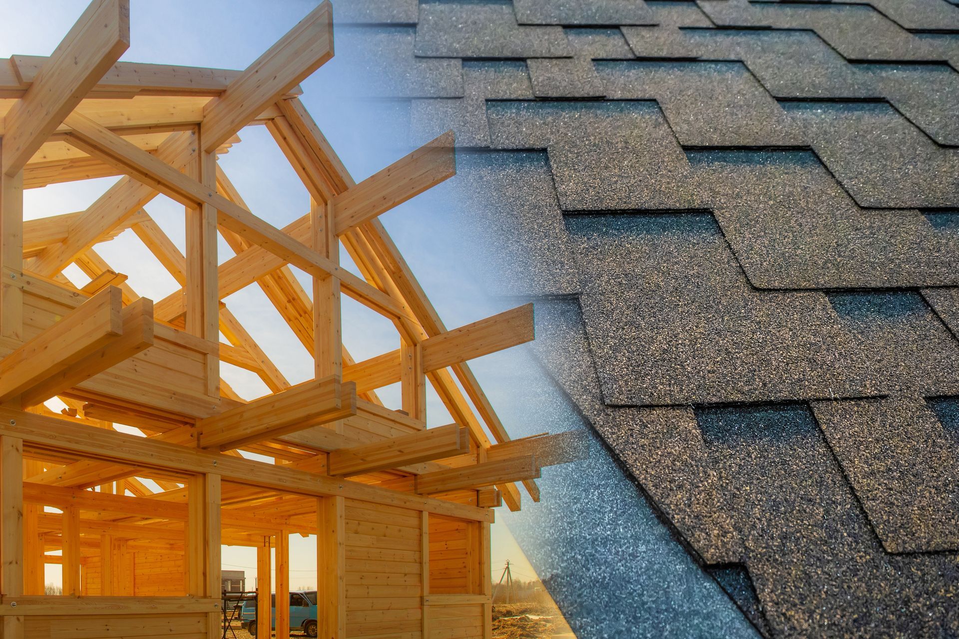 Une photo d'une maison en construction et une photo d'un toit.