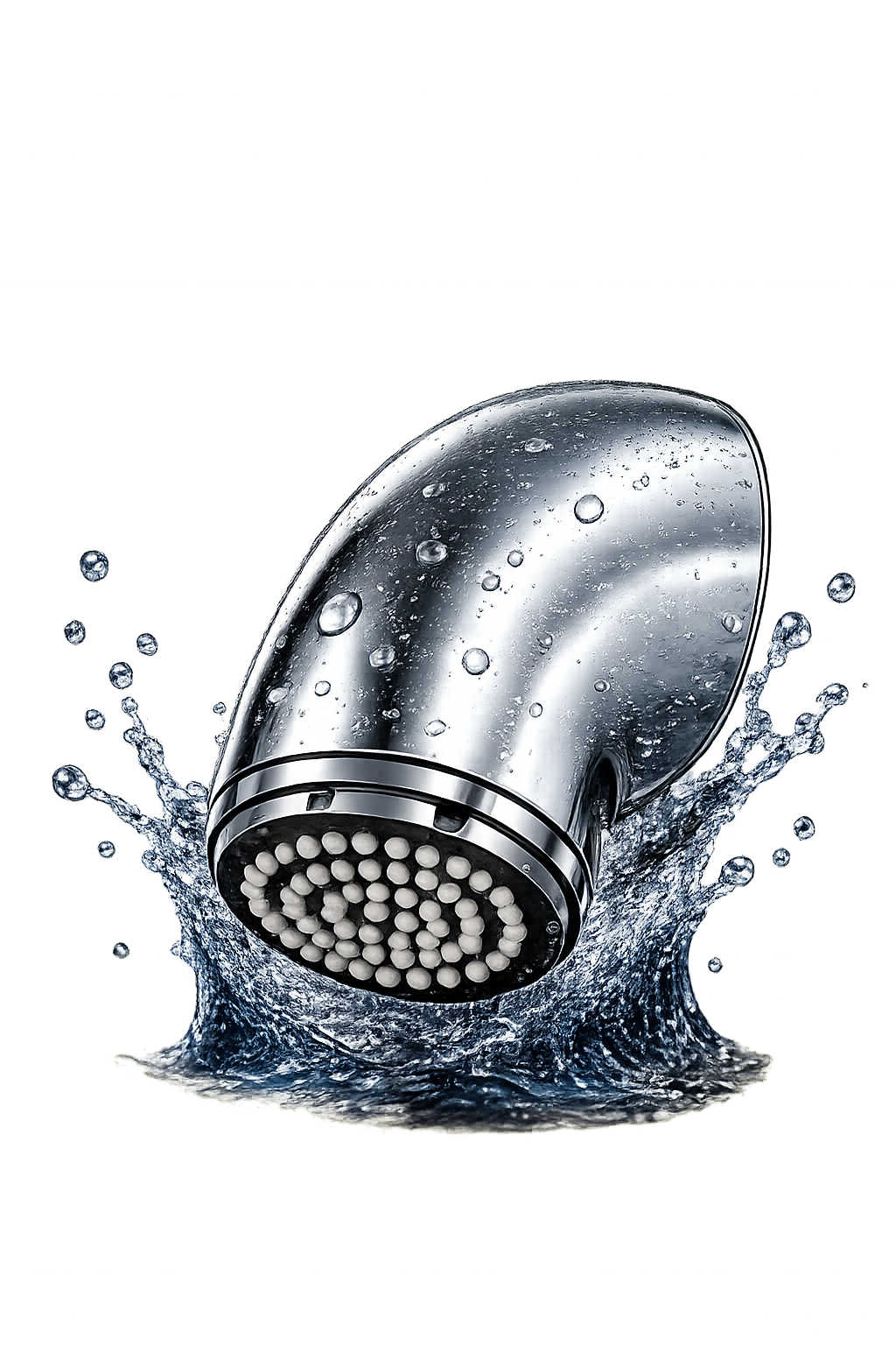 Chromen douchekop die water spettert