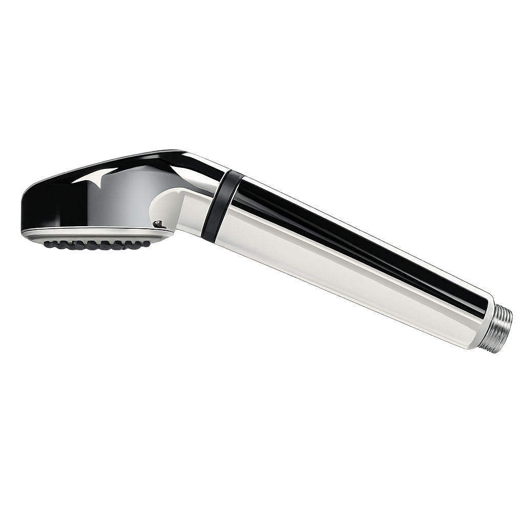 Chromen handdouchekop op een witte achtergrond