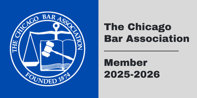 The Chicago Bar Association member 2025-2026 logo, blue seal and black text on white background