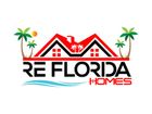Logo for "RE Florida Homes": red roofed houses, palm trees, sun, and stylized waves.