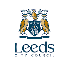 Leeds City Council logo with blue and gold heraldic birds above the name.