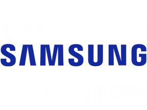 Blue Samsung wordmark on a white background