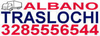Logo dell'azienda di traslochi ALBANO TRASLOCHI con icona di camion e numero di telefono 3285565442