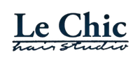 Le Chic Hair Studio logo in black serif and script text on a white background
