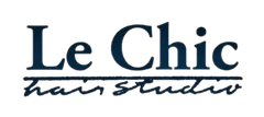 Le Chic Hair Studio logo in black serif and script text on a white background