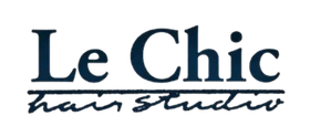 Le Chic Hair Studio logo in black serif and script text on a white background
