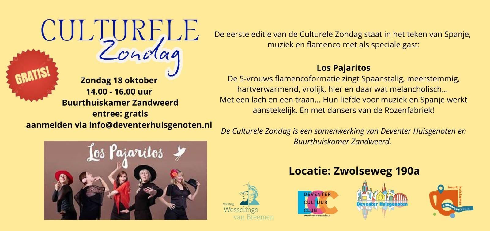 Culturele zondag 18 oktober Buurthuiskamer de Zandweerd