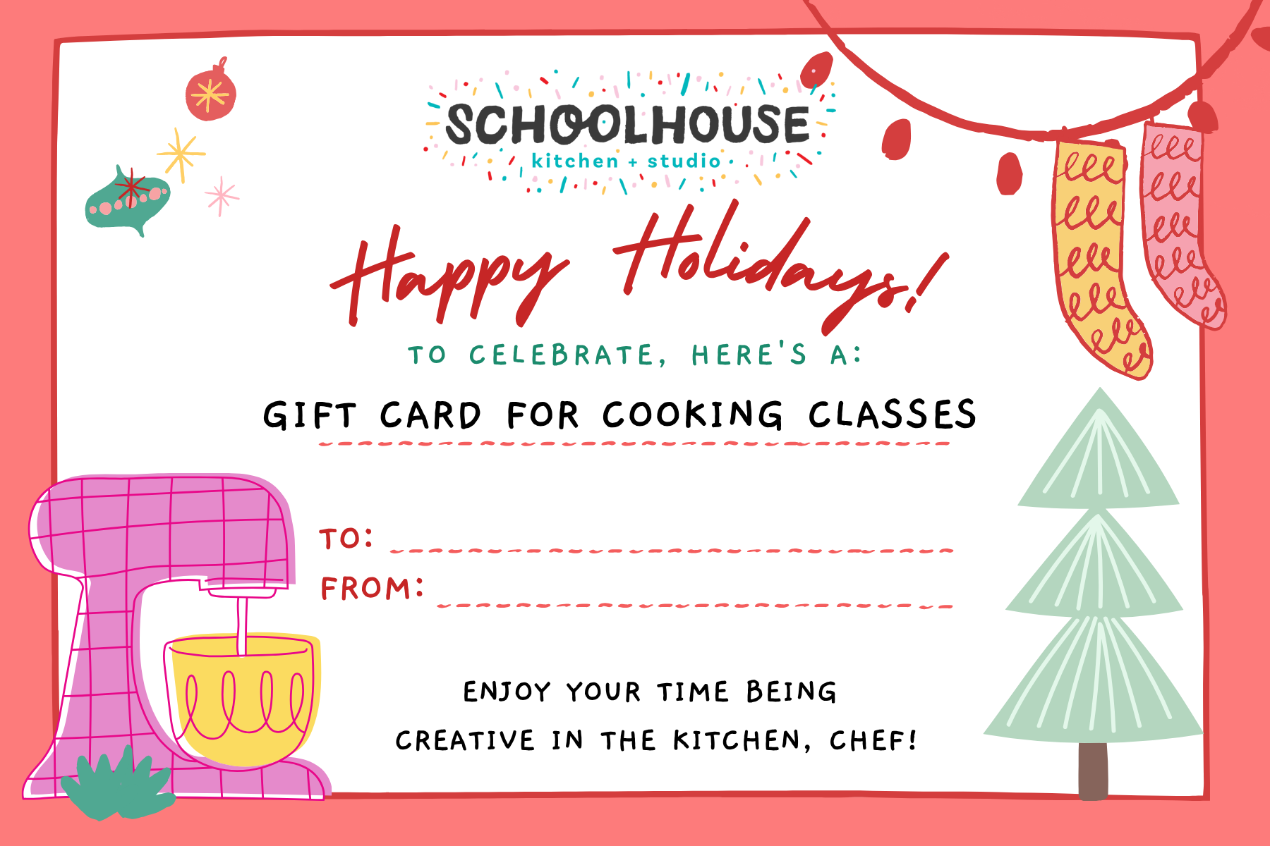 Gift cards for cooking classes