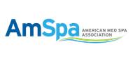 AmSpa logo in blue and gray with green and blue wave accents, reading “American Med Spa Association.”