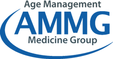 AMMG Age Management Medicine Group logo in blue and gray with a curved swoosh