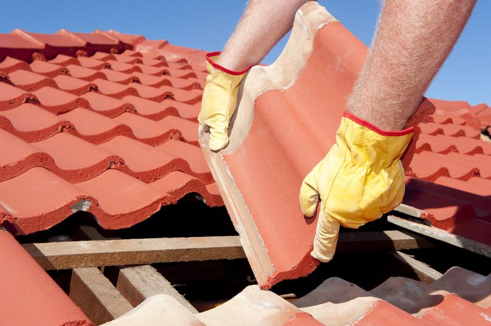 People Painting a Red Roof on A House Under a Blue Sky — Geoff Hall Roofing in Port Macquarie, NSW