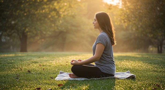 Dayton resident sitting in meditation pose with soft morning light
