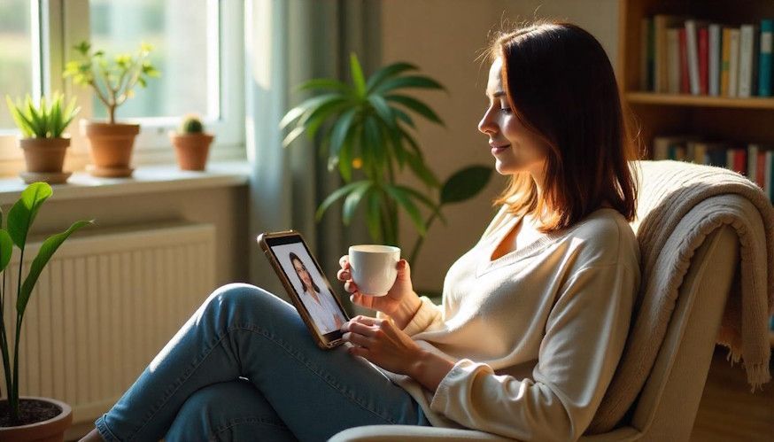 woman participating in a remote hypnotherapy session with her therapist to address her ADHD symptoms