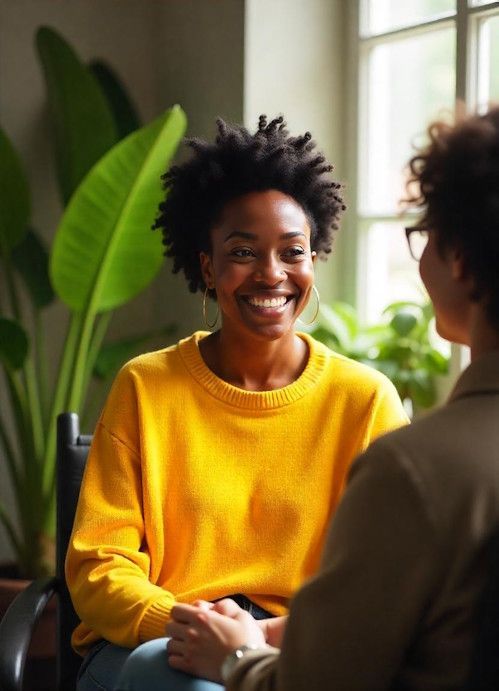 woman sitting down working with her hypnotherapist to help her ADHD symptoms
