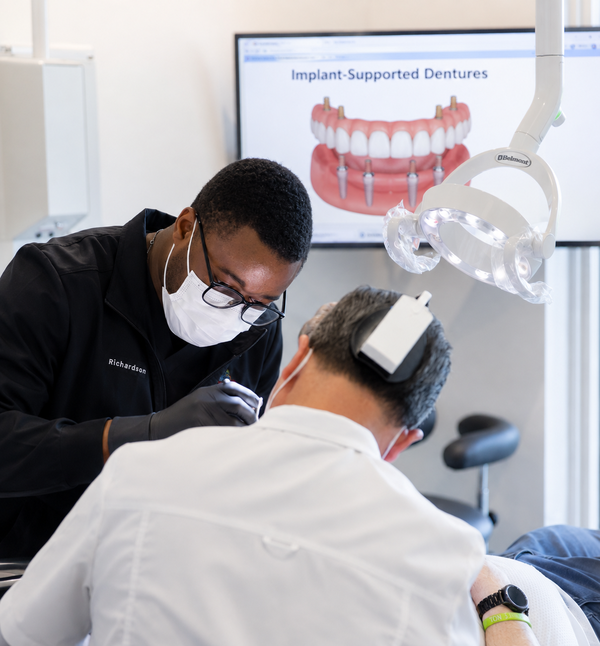 Dentist treating patient in a modern clinic
