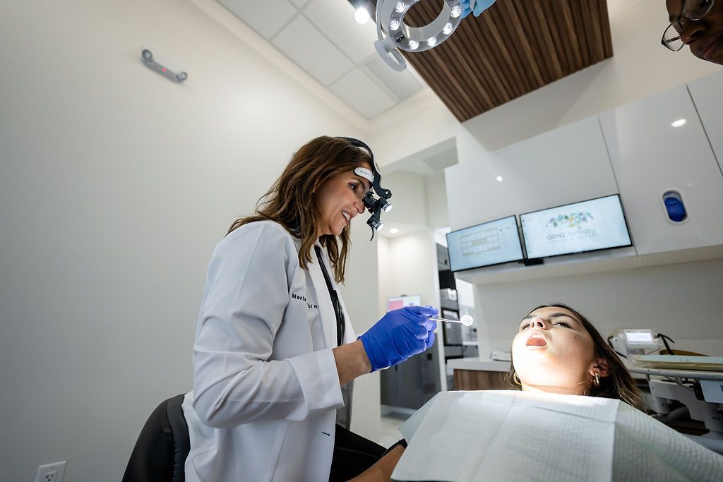 Dentist examining a patient in a bright dental clinic