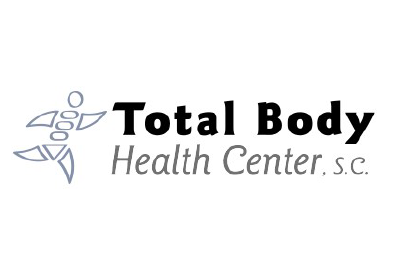 Logo with abstract human figure beside the text “Total Body Health Center, S.C.” in black and gray fonts.