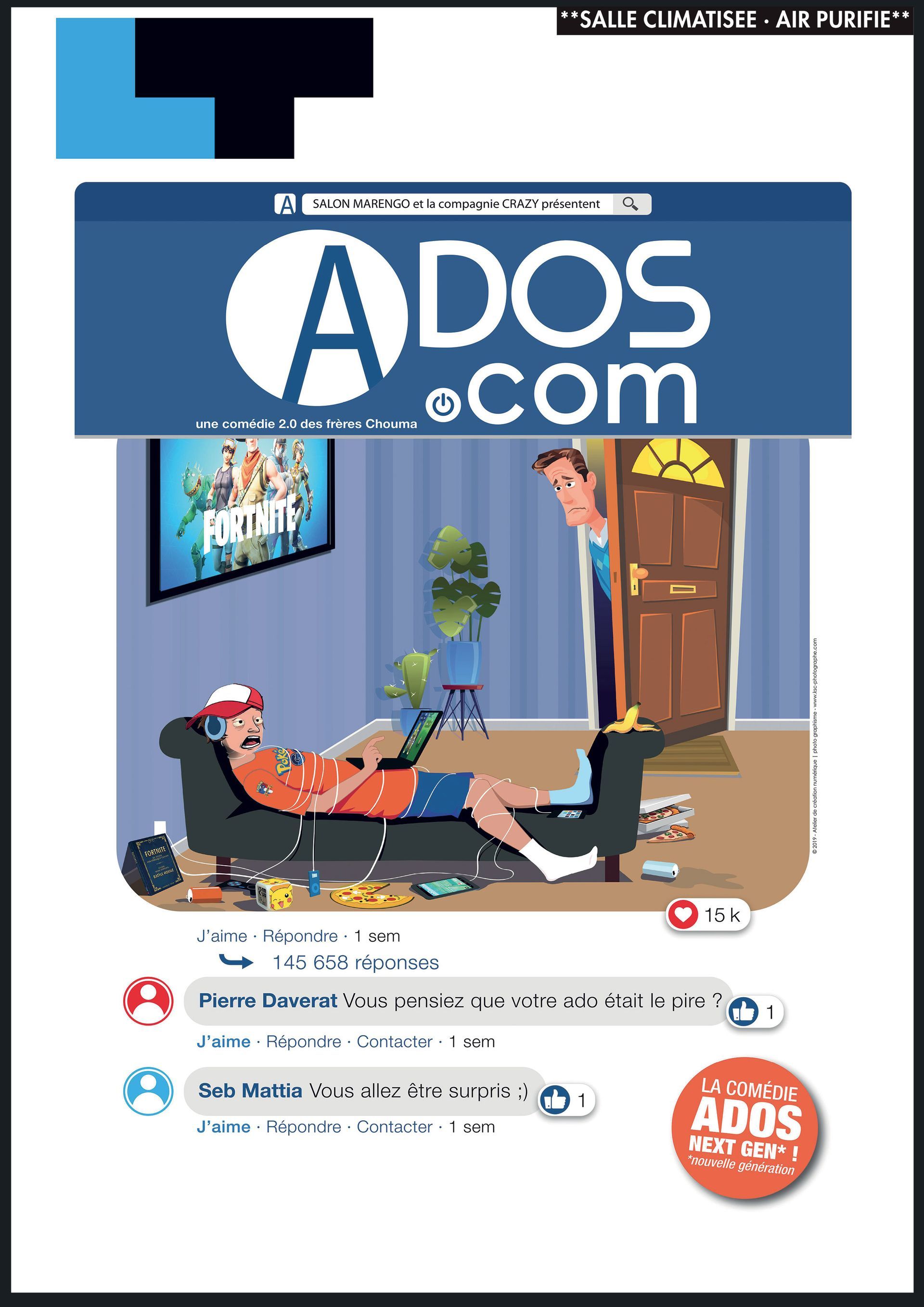 ADOS.com ಸಾಮಾಜಿಕ ಮಾಧ್ಯಮಕ್ಕಾಗಿ ಸೋಫಾದ ಮೇಲೆ ವ್ಯಕ್ತಿ ಮತ್ತು ಒಳಗೆ ನಾಯಿಯನ್ನು ತೋರಿಸುವ ಕಾರ್ಟೂನ್ ದೃಶ್ಯವನ್ನು ಚಿತ್ರಿಸುವ ಚಿತ್ರ.