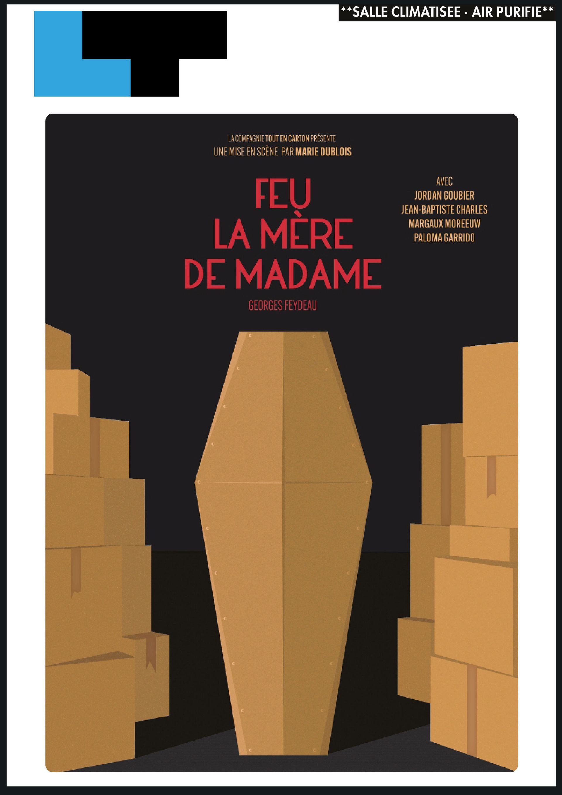 French poster with black background, beige coffin-shaped figure and red title: "MADAME'S MOTHER"