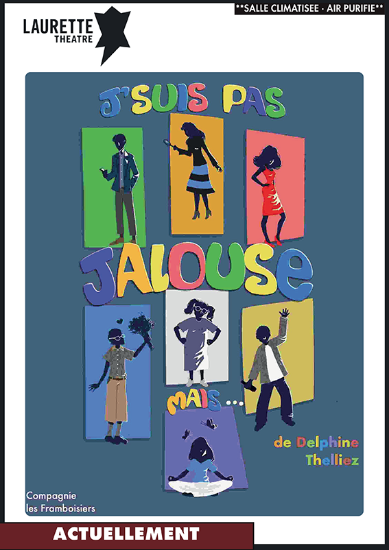 Couverture du livre français « Je suis pas jalouse » avec des enfants de dessin animé colorés sur fond bleu