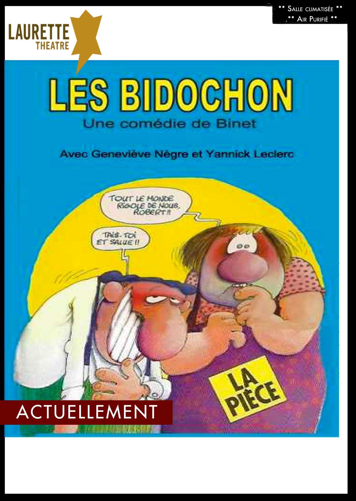 Couverture de la bande dessinée « Les Bidochon » avec deux personnages de dessin animé sur fond bleu et jaune.