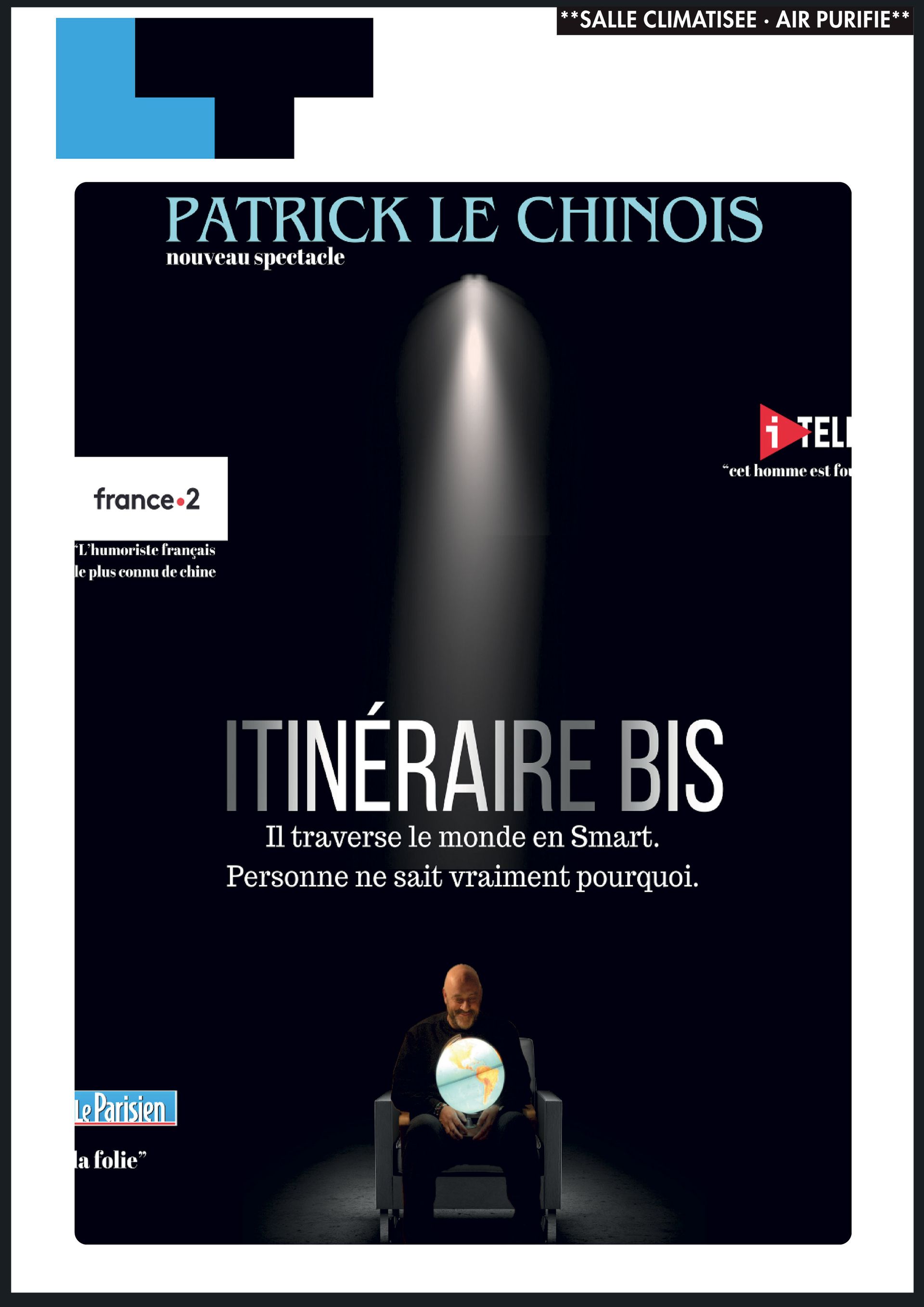 어두운 배경 앞에서 스포트라이트를 받고 있는 패트릭 르 시누아 주연의 영화 "Itinéraire bis"의 프랑스 포스터