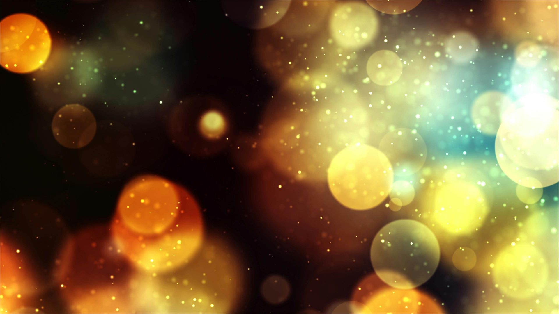 Lumières bokeh abstraites dans des tons chauds d'or, d'orange et de vert sur un fond sombre