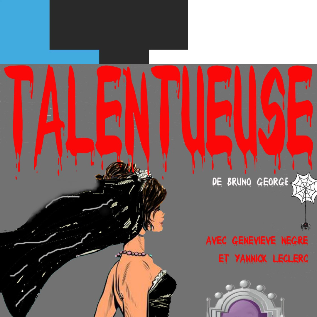 Couverture de livre avec le titre rouge vif « TALENTUEUSE » sur une illustration d'une femme aux longs cheveux noirs sur fond gris.