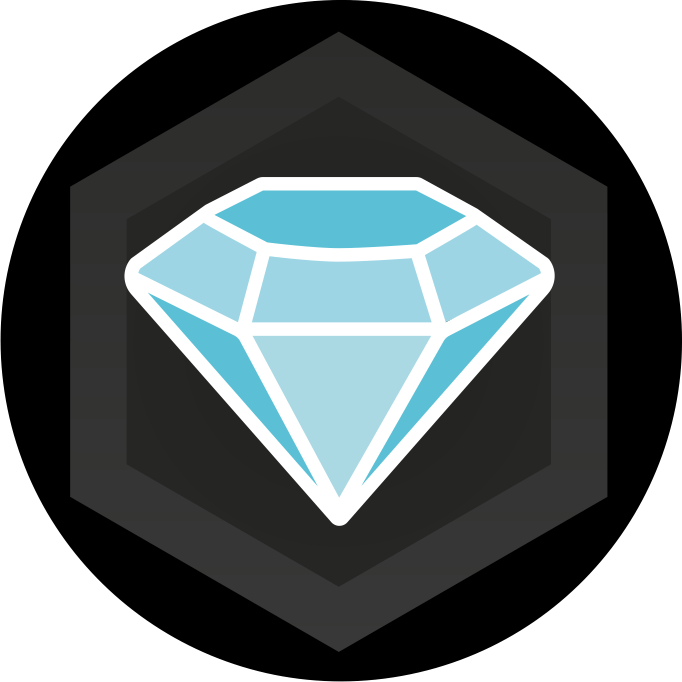 Ícone de diamante azul sobre um fundo hexagonal escuro