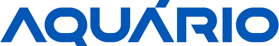 Logotipo do AQUÁRIO em azul com uma onda estilizada sobre a letra A.
