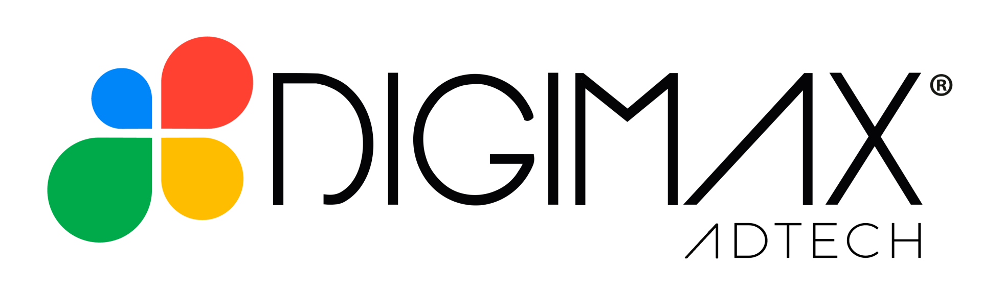 Logotipo da DIGIMAX ADTECH com ícone de catavento de quatro cores e texto preto.