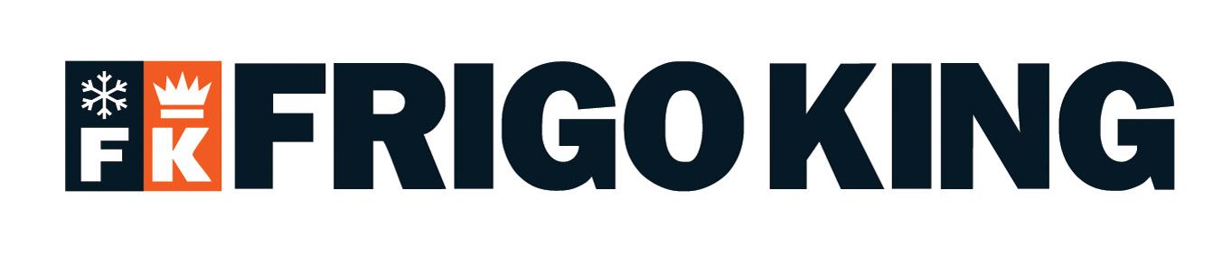 Logotipo da FRIGOKING com texto em azul marinho e laranja ao lado de um ícone azul e laranja.