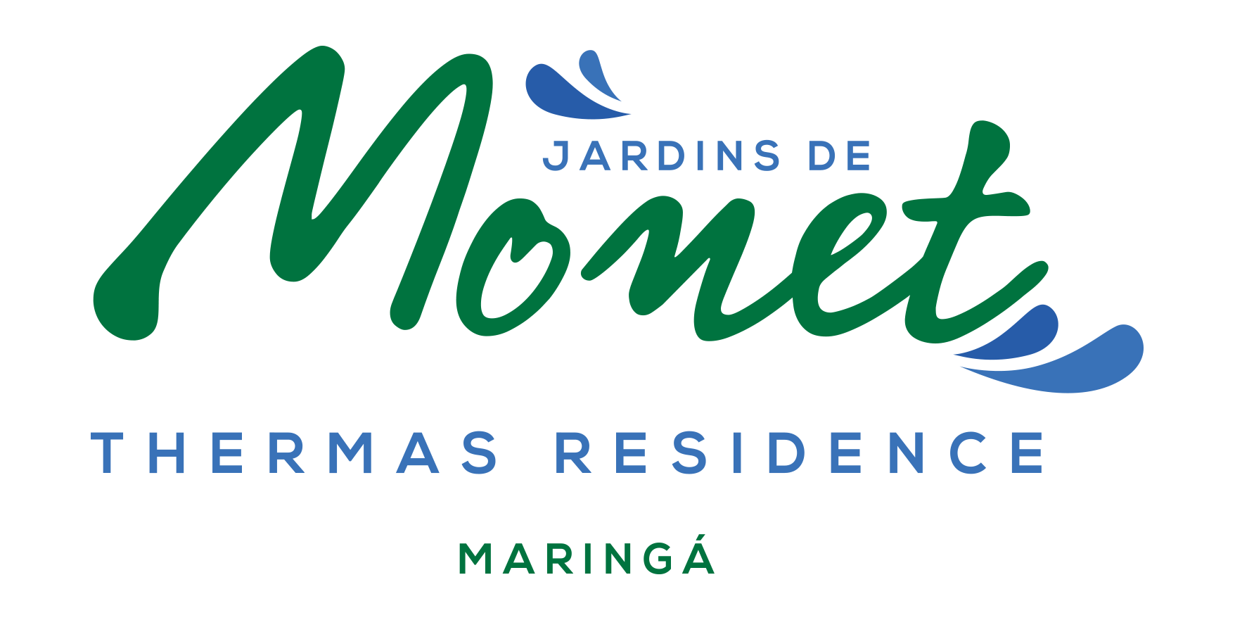 Jardins de Monet logo with green and blue text for Thermas Residence, Maringá