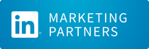 Logotipo do LinkedIn Marketing Partners em fundo azul.