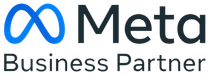 Logotipo da Meta Business Partner com ícone do infinito azul e texto preto sobre fundo branco.