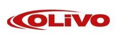 Logotipo OLIVO vermelho com design oval estilizado sobre fundo branco.