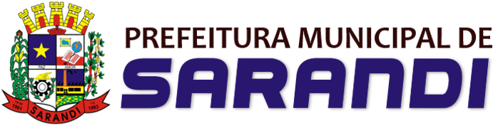 Logo da Prefeitura Municipal de Sarandi com brasão colorido e texto roxo e preto.