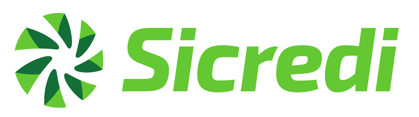 Logotipo da Sicredi com ícone de catavento verde e marca denominativa em fundo branco.