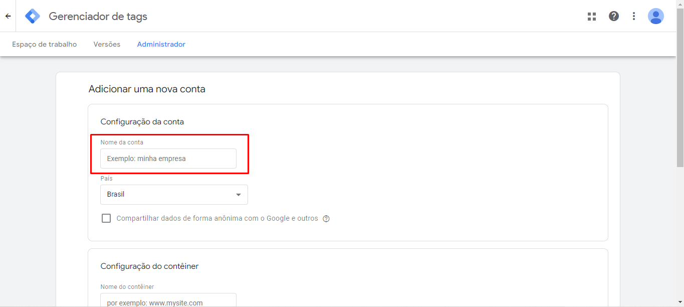 Página de formulário do Google com uma caixa vermelha destacando um campo de texto próximo ao topo.