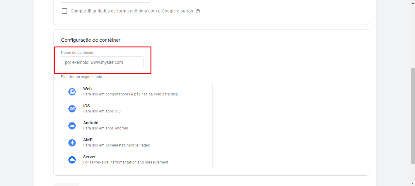 Captura de tela de uma página da web com um retângulo vermelho destacando um campo de texto próximo ao topo de uma lista de itens.