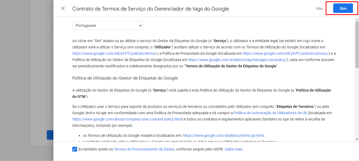 Página da web desfocada com texto e um botão azul destacado no canto superior direito.