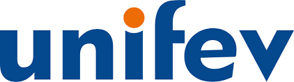 Logotipo da Unifev em azul e laranja sobre fundo branco.